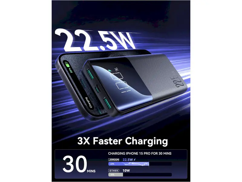 Зовнішній акумулятор (Power Bank) Joyroom JR-QP191 LED Display Quick Charge 22.5W 10000 mAh Black - фото 8