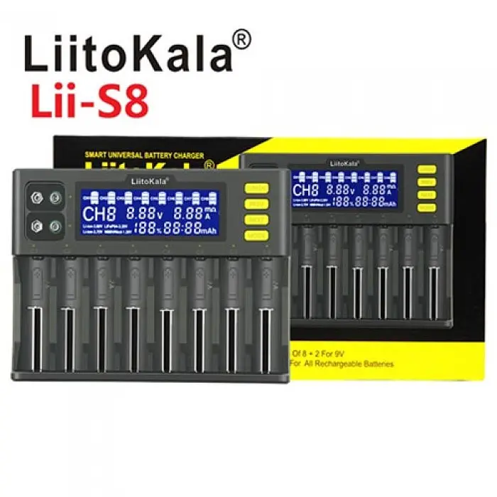 Зарядний пристрій для Liitokala Lii-S8, 8 каналів, Ni-Mh/Li-ion/LiFePo4, 220V/12V, LED+LCD - фото 5