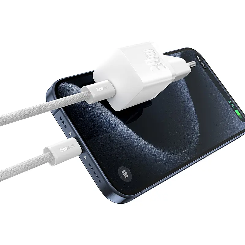 Мережевий зарядний пристрій з кабелем Baseus GaN5 Fast Charger(mini) 1C 30W EU Moon White(With: Fast Charging Data Cable Type-C) (P10110902213-00) - фото 7