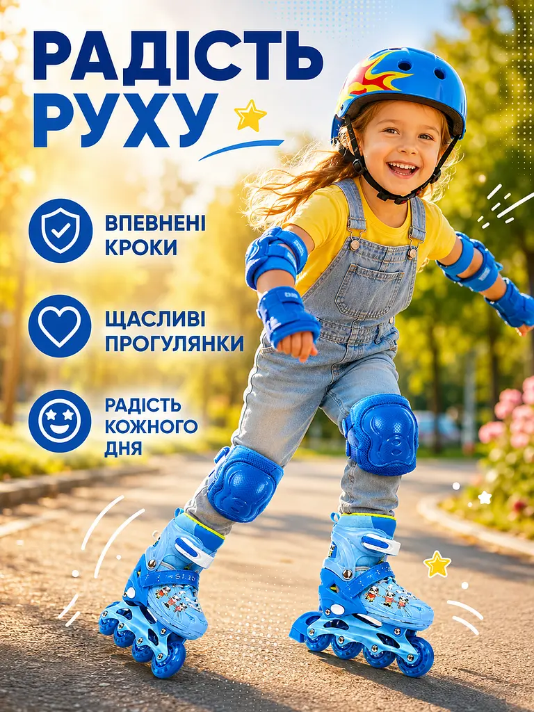 Набір дитячих роликів для хлопчика М 35-38 із захистом і шоломом сині (49676200) - фото 6