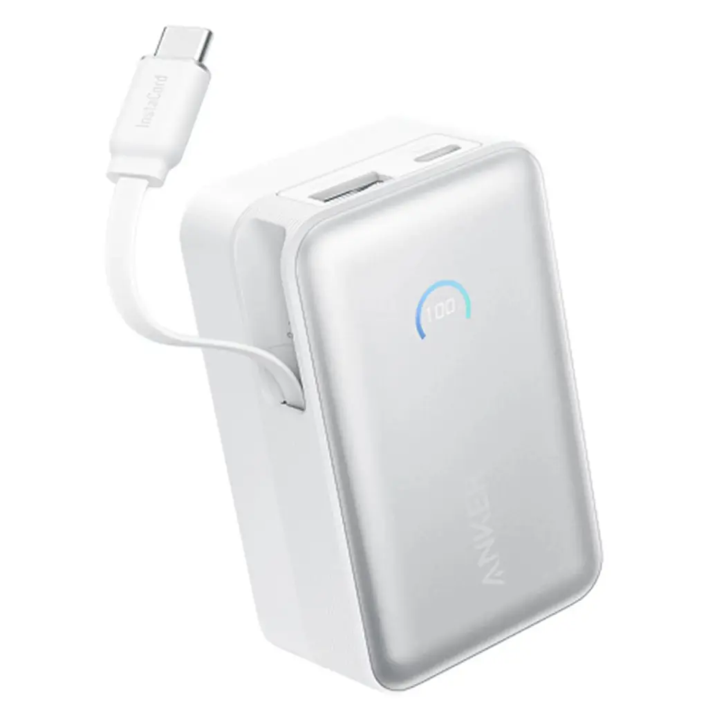 Батарея універсальна Anker 10000mAh Nano 45W, Built-In USB-C Cable, White (A1638H21) - фото 2