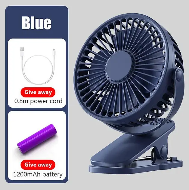 Вентилятор акумуляторний FAN-AF01 з USB з прищіпкою 3 швидкості, 360 градусів - фото 3