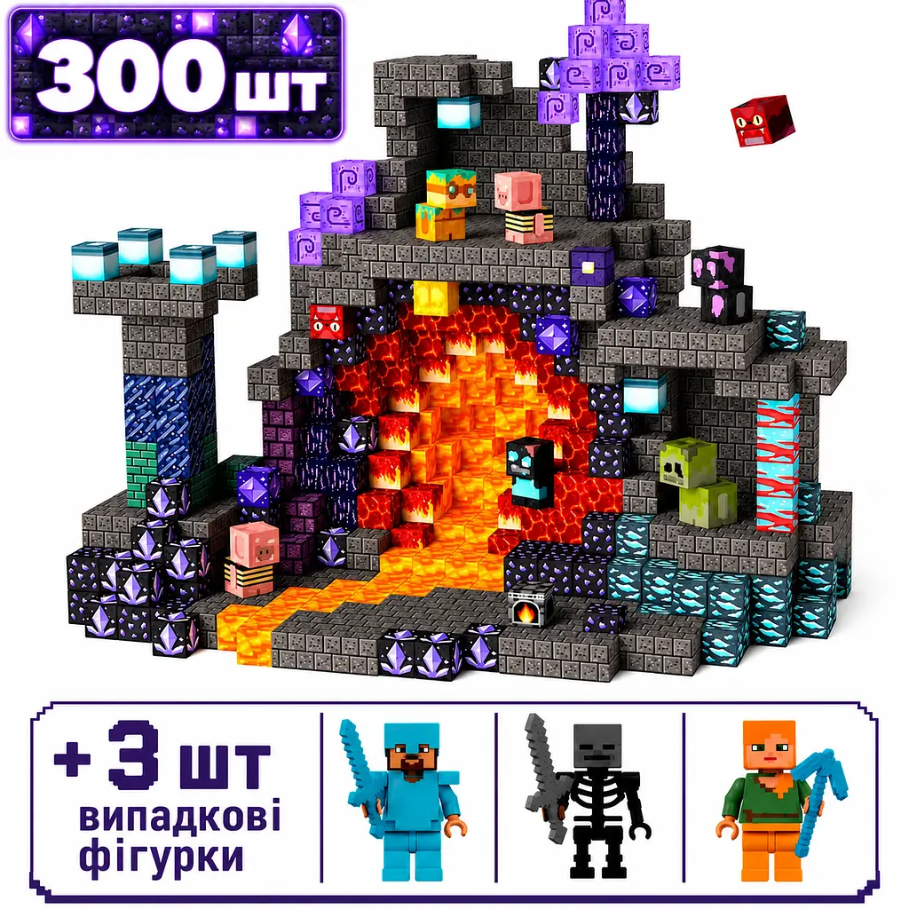 Магнітний конструктор Minecraft 300 шт по грі Майнкрафт Підземелля та лава Mk001019.3 - фото 2