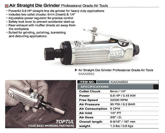 Зачистная машинка пневматическая (1/4 6мм 22000об/мин) Toptul hoz0006645 - фото 2