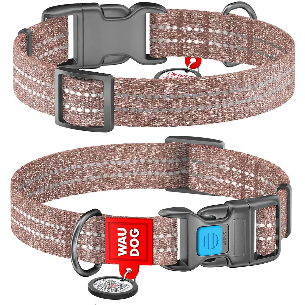 Ошейник для собак Waudog Re-cotton, из восстановленного хлопка, светоотражающий, с QR паспортом, M, 24-40х2 см, коричневый - фото 3