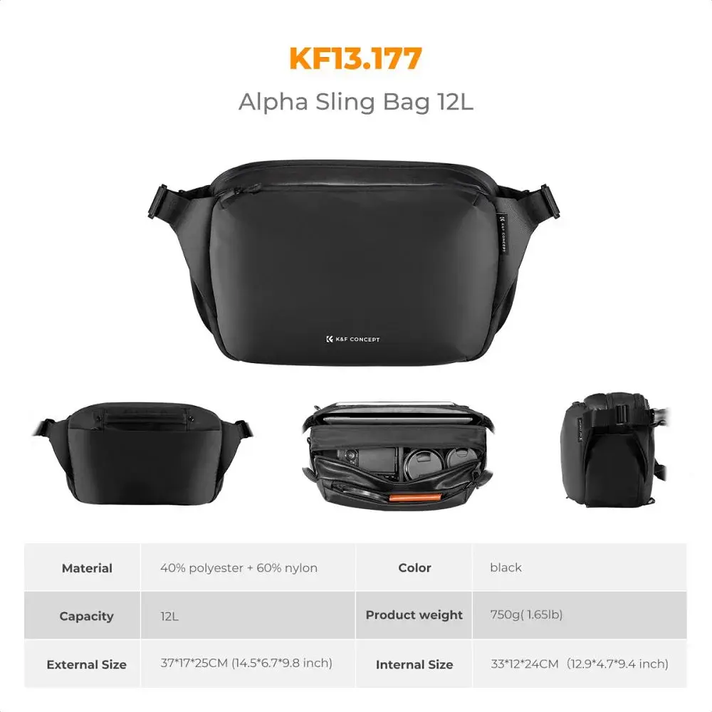 Фотосумка K&F Concept Alpha Camera Sling Bag Чорний, 12L (KF13.177) - фото 2