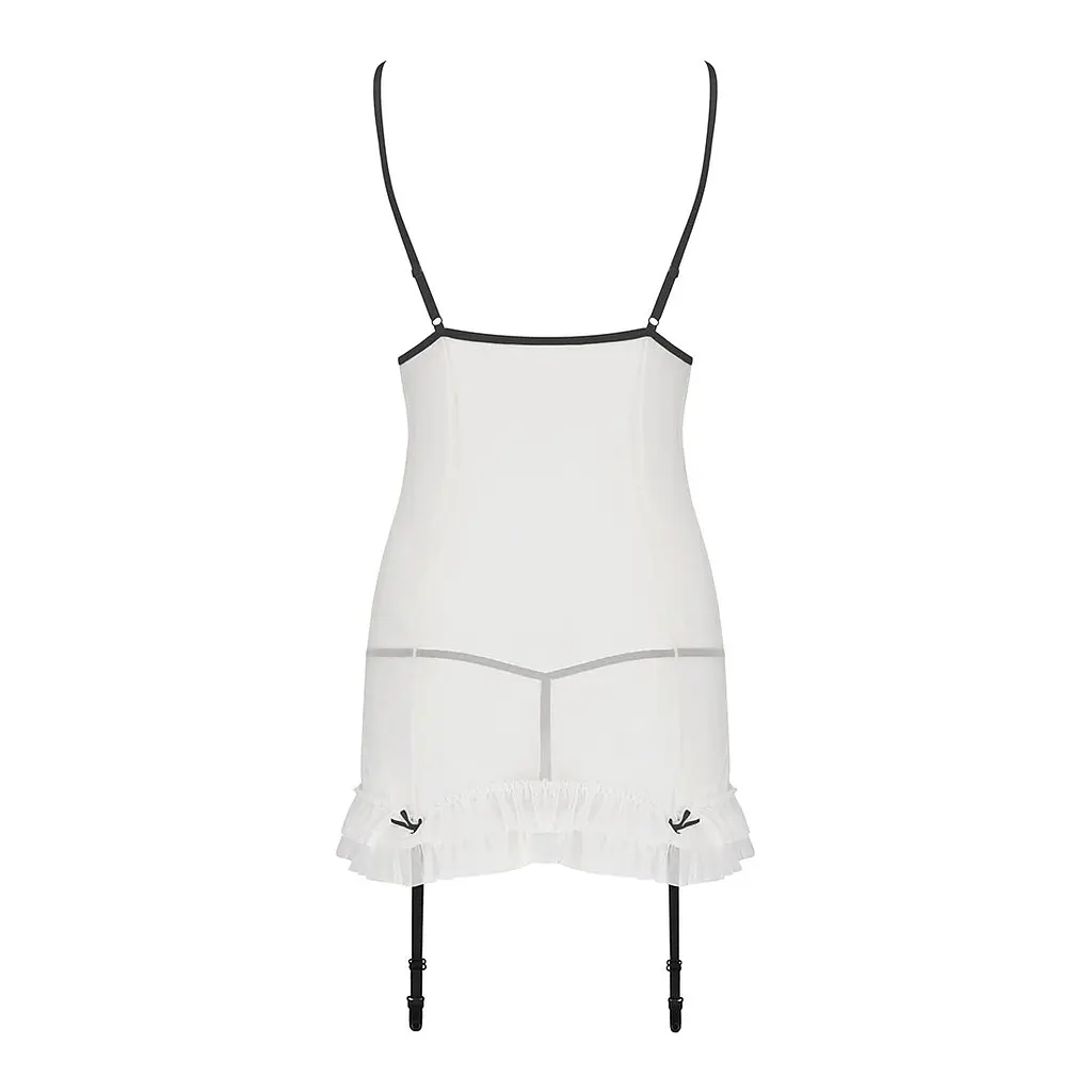 Сорочка прозора з пажами Passion ORIHIME CHEMISE L/XL, white, трусики, стрепи - фото 4