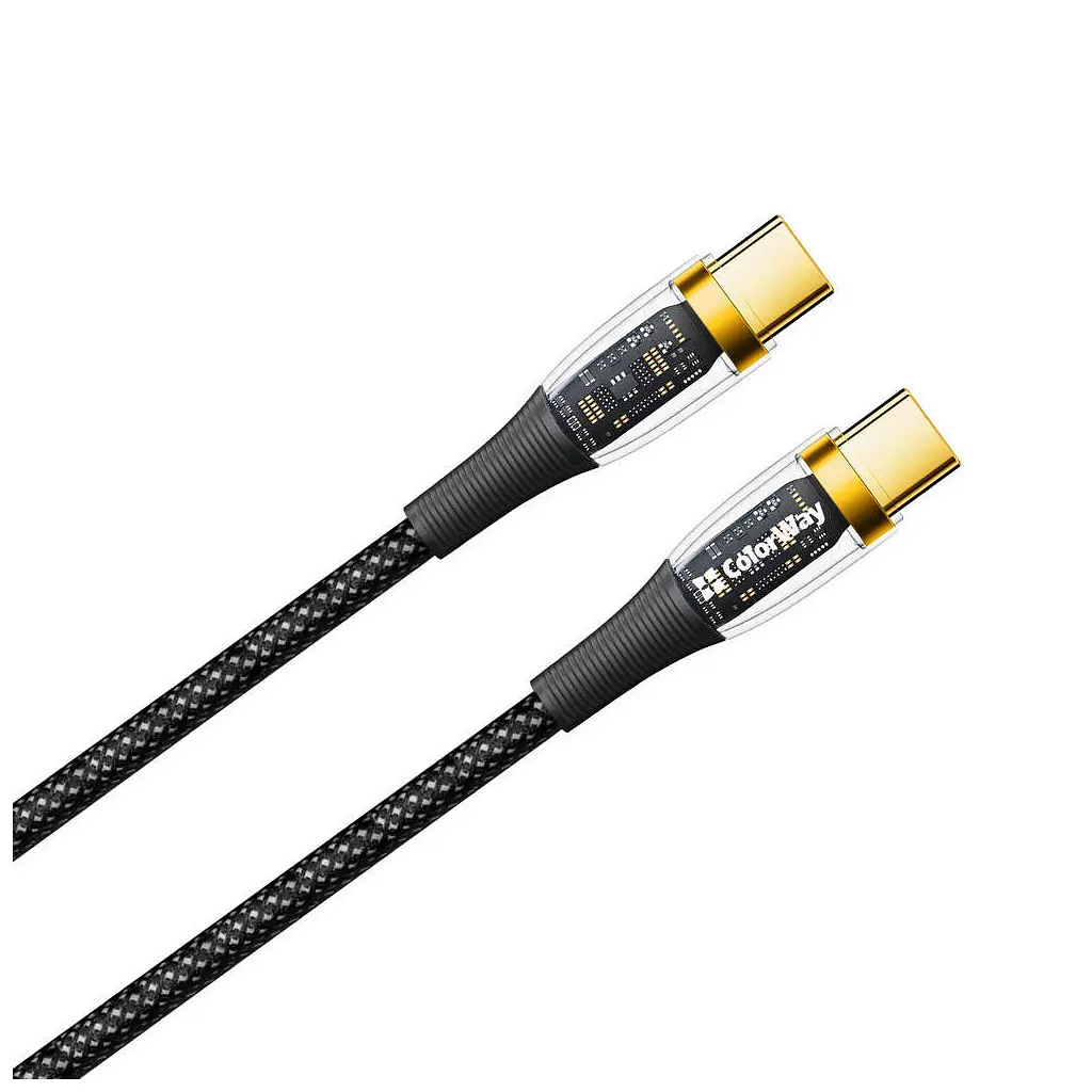 Дата кабель USB-C to USB-C 1.2m 5A 100W transparent head ColorWay (CW-CBPDCC053-BK) - фото 2