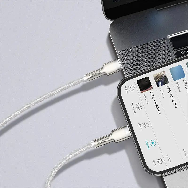 Кабель для зарядки айфону Baseus Cafule Metal Type-C Lightning PD 20W 2м плетений білий - фото 8