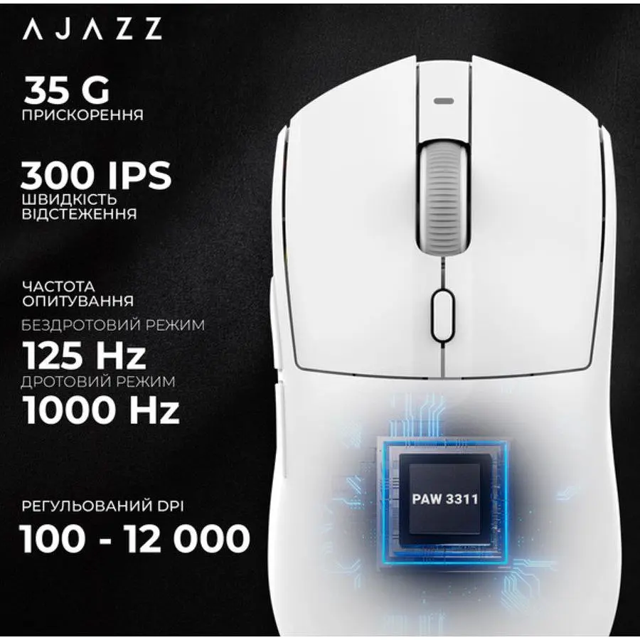 Ігрова миша Ajazz AJ-139W MC V2 Wireless/Bluetooth/USB ESports Gaming 12000dpi 35G White - фото 13