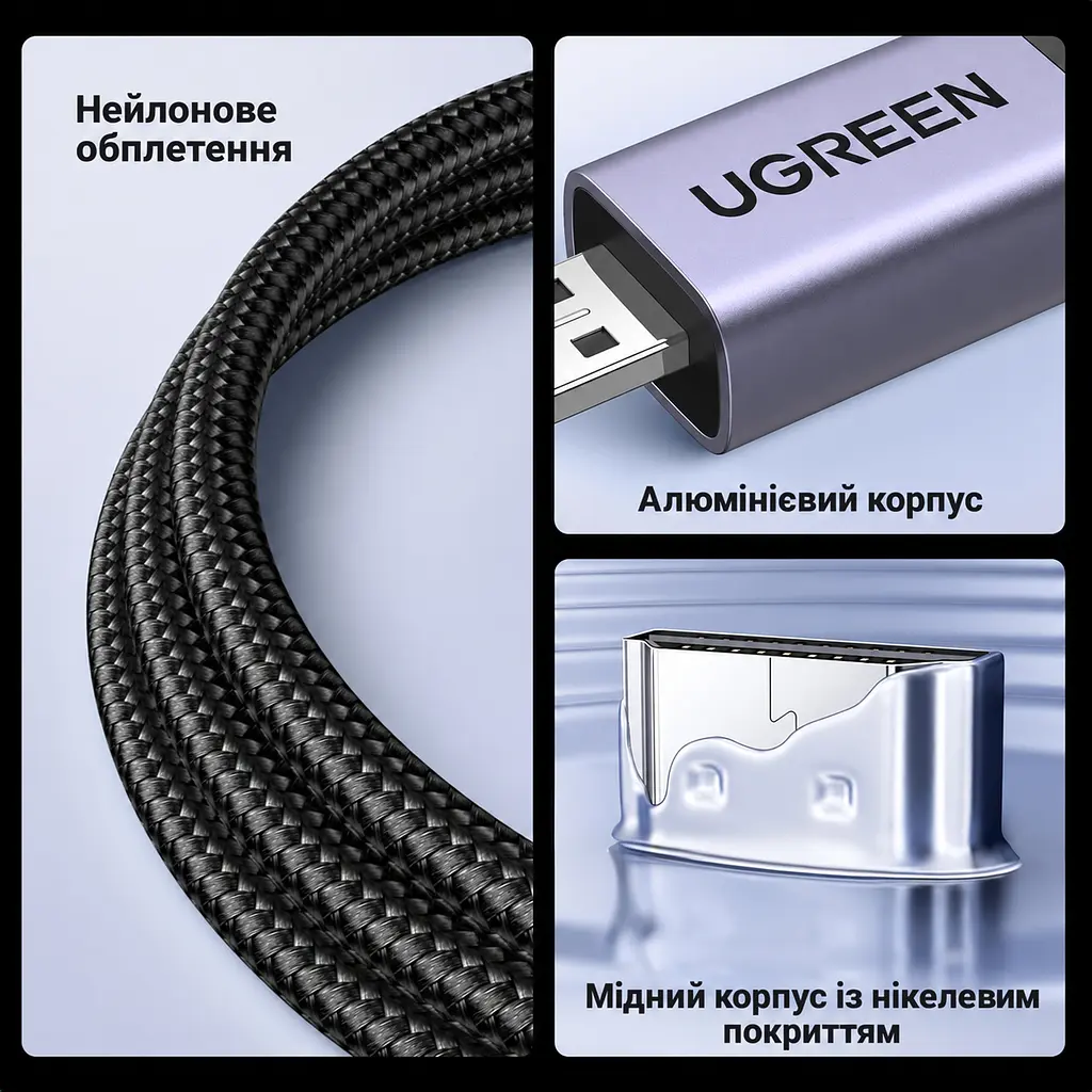 Відеокабель UGREEN HD164 Micro HDMI - HDMI 2.1 8K 60 Гц 1 м чорний (15516) - фото 7