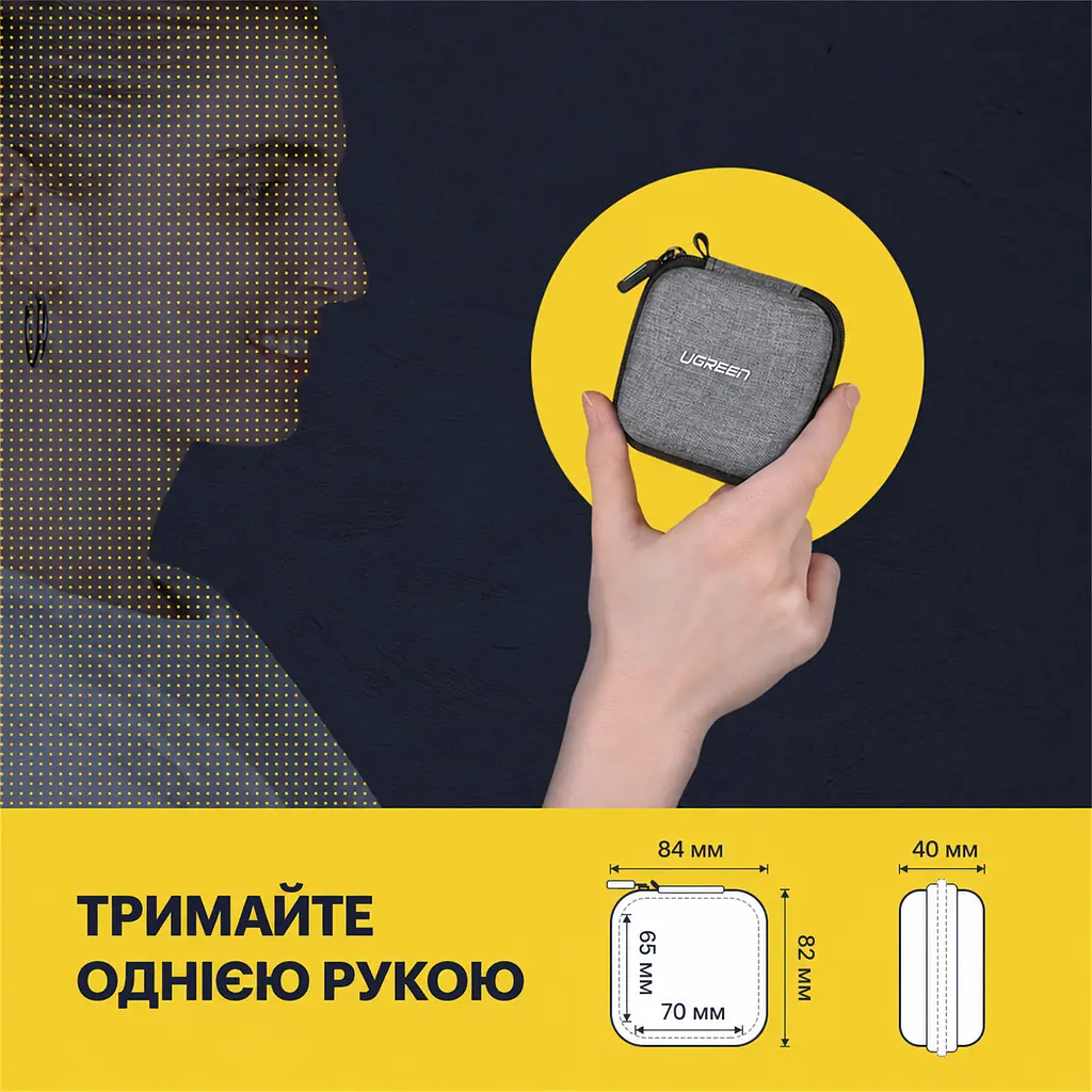 Футляр-органайзер для навушників і цифрових аксесуарів UGREEN LP128 для зберігання кабелів і зарядного пристрою кишеня з сітки на блискавці міцна блискавка з плавним ходом захист від стискання захист від ударів захист від бризок стійкість до подряпин м'які внутрішні шари сірий (70577) - фото 5