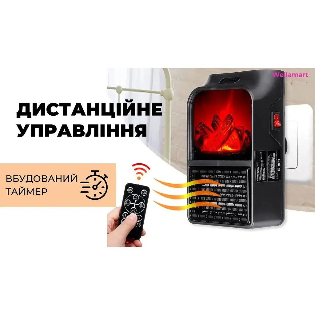 Тепловентилятор Supretto Електрокамін з пультом керування чорний (5636) - фото 10