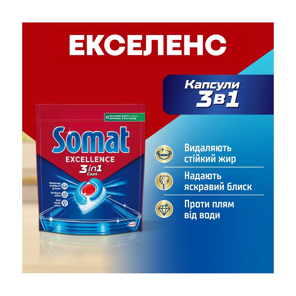 Таблетки для посудомийних машин Somat Excellence 3-in-1 34 шт. (9000101831986) - фото 2
