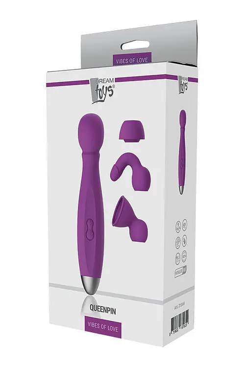 Вібратор вібромасажер секс-іграшка Dream Toys Queenpin Purple — 3 насадки, 9 режимів, USB-заряджання - фото 3