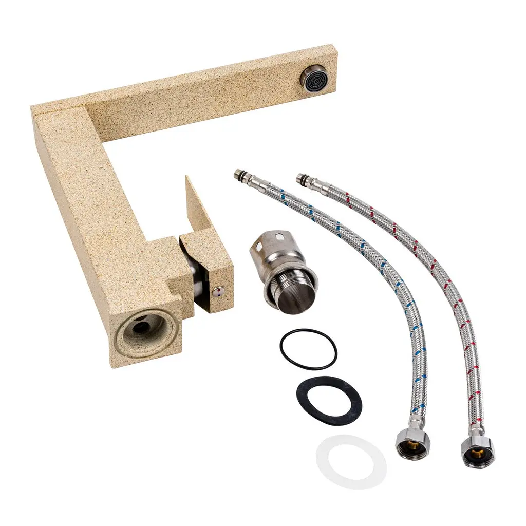 Смеситель кухонный Platinum 30 FHP (8569S) поворотный однорычажный из нержавеющей стали Бежевый - фото 2