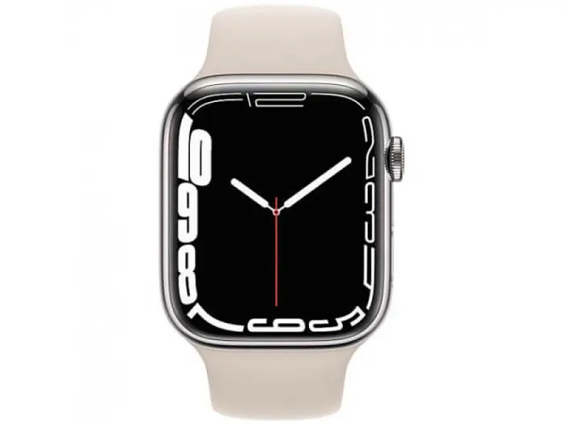 Смарт-годинник Apple Watch Series 7 GPS + Cellular 45mm Silver Stainless Steel Case w. Starlight Sport Band (MKJD3) - фото 2