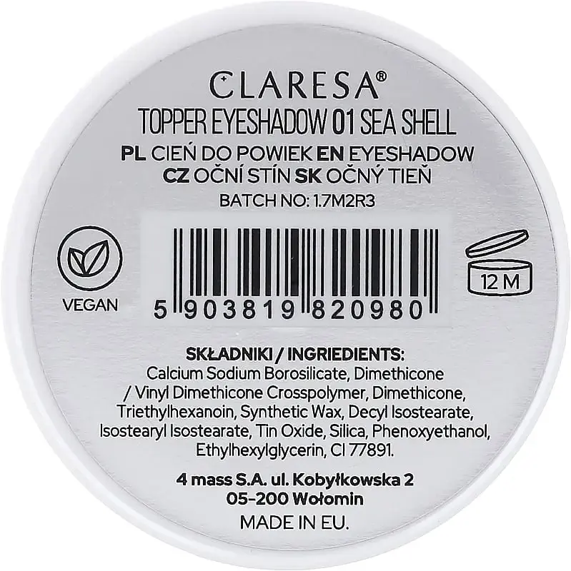 Тіні для повік Claresa Topper Eyeshadow тон 01 (Sea Shell) 1.2 г - фото 2