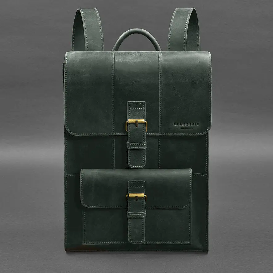 Кожаный рюкзак Brit зеленый Crazy Horse - фото 5