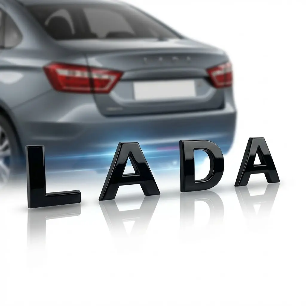 Емблема напис Lada глянсовий Чорна Пластик на скотчі НОВИЙ ТИП (Завод) - фото 2