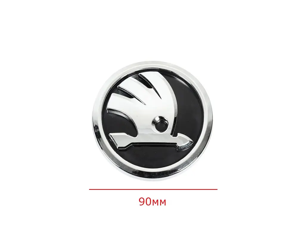 Емблема Skoda D89-90 мм Чорна з Хромом на скотчі з направляючими ПР 171103 - фото 2