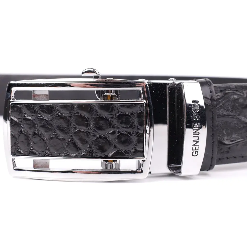 Ремінь-автомат CROCODILE LEATHER 18236 з натуральної шкіри крокодила (каймана) чорний 120 см - фото 10
