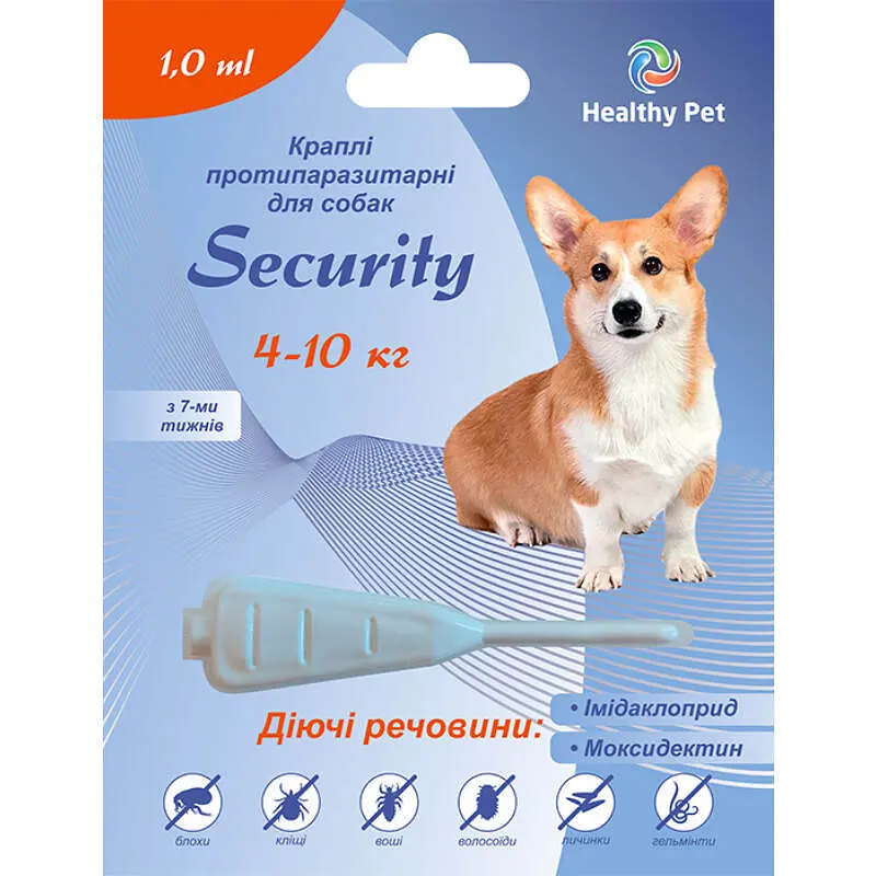 Краплі проти зовнішніх та внутрішніх паразитів для собак Healthy Pet Security від 4 до 10 кг 209163