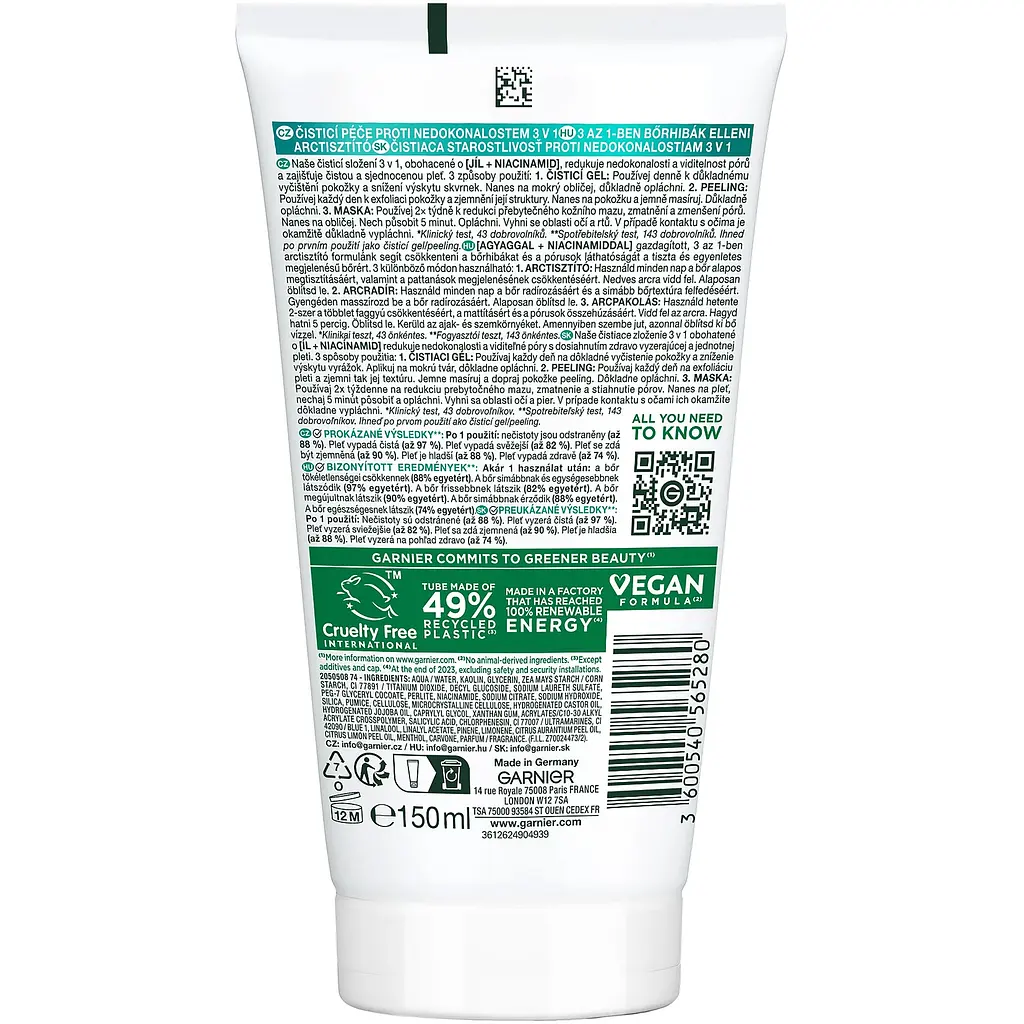 Гель для вмивання, скраб, маска для обличчя Garnier Skin Naturals Чиста шкіра 3 в 1, 150 мл (C1841807) - фото 3