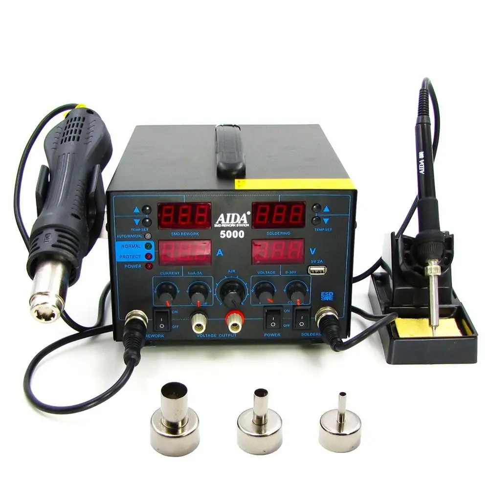 Паяльна станція Aida 5000 фен, паяльник, блок живлення 30V 5A, USB A 5V 2A, цифрова індикація - фото 8