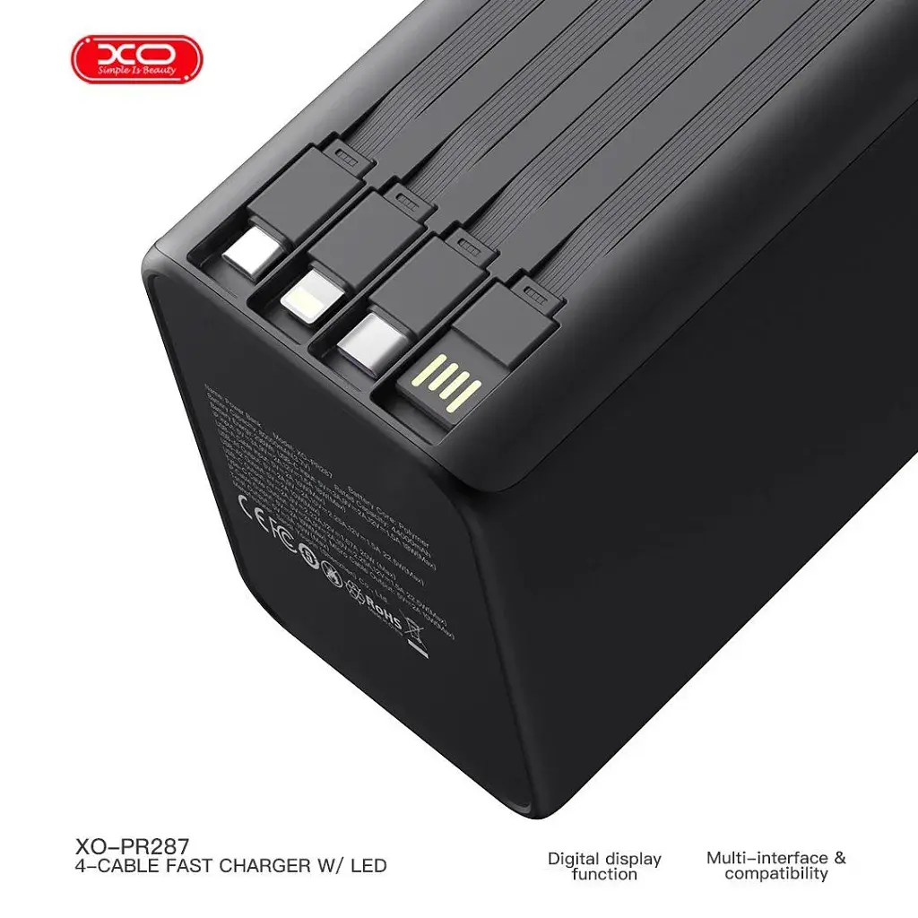 Батарея універсальна XO 80000mAh, PD/20W, QC/22,5W, Lamp, black (XO-PR287-BK) - фото 5