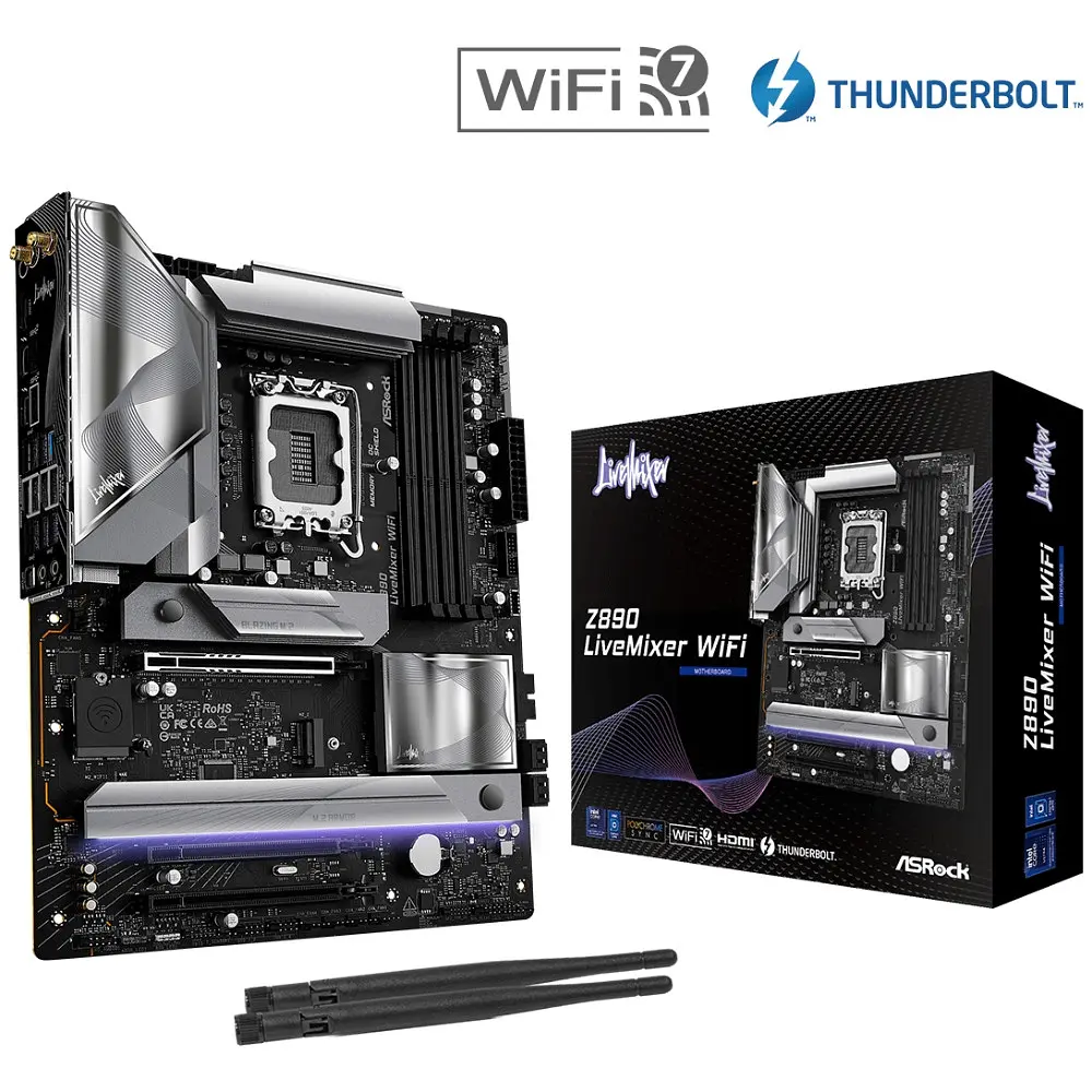 Материнська плата ASRock Z890 LIVEMIXER WIFI (1851/Z890, 4*DDR5, 2*PCIex16, HDMI/TB4, 4xSATA, 4xM.2, 2.5Glan, 7.1ch - фото 4