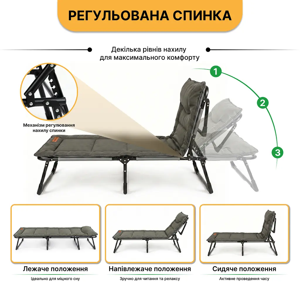 Розкладне ліжко (розкладачка) з вбудованим матрацом LEOBRO Khaki (LB-FB-S1-KHA) - фото 6