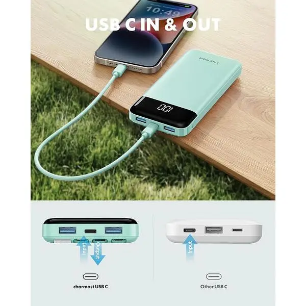 Портативний зарядний пристрій Charmast із вбудованими кабелями X 4 10000 мАг USB C 6 виходів 3 входи зі світлодіодним дисплеєм - фото 7