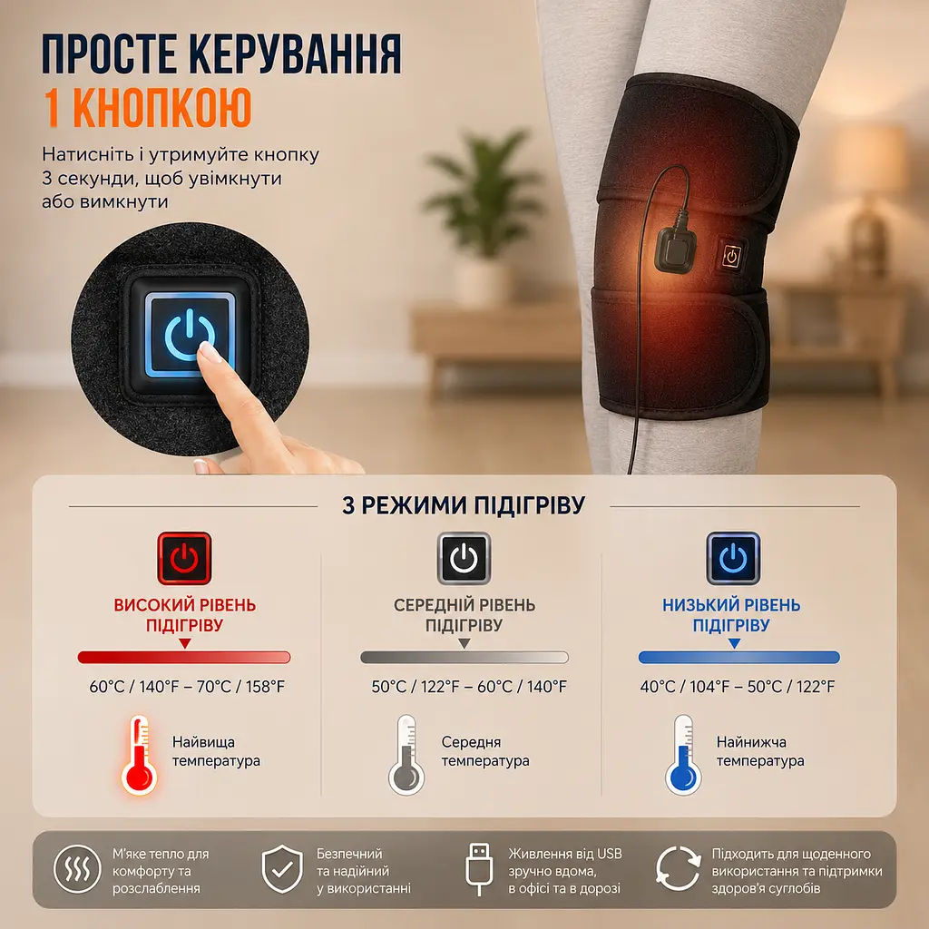 Наколінник Масажер Бандаж колінного суглоба з підігрівом USB / Наколінник для суглобів / Масажер для коліна з підігрівом - фото 3