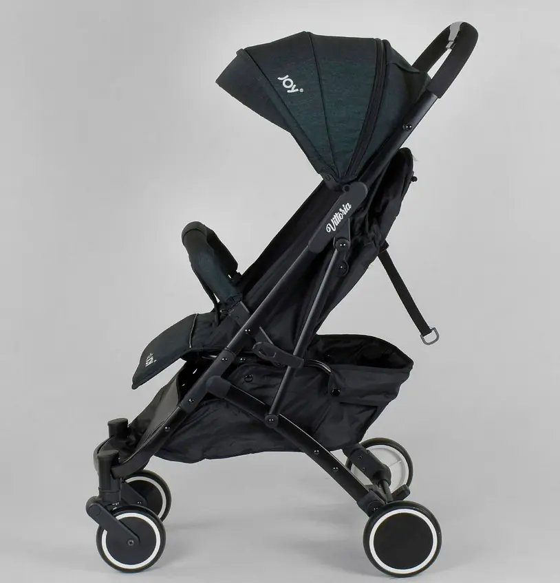 Коляска детская прогулочная JOY Vittoria 30883 цвет Тёмно-Зеленый Лён, стальная рама, футкавер, телескопическая ручка, в коробке - фото 2