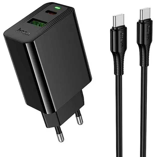 Зарядний пристрій набор з кабелем Hoco CS94A Leader PD20W+QC3.0 charger set (C to C) (вилка EU) чорне - фото 2
