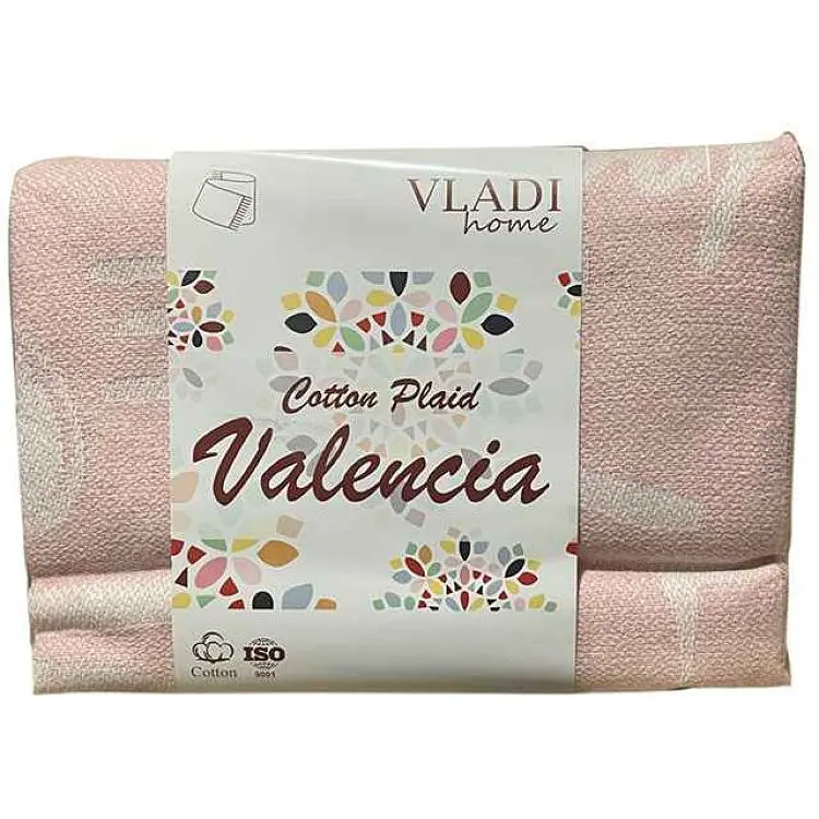 Плед VLADI 140х200см "Валенсія" VANILLA LOVE білий-яск.рож-дим
