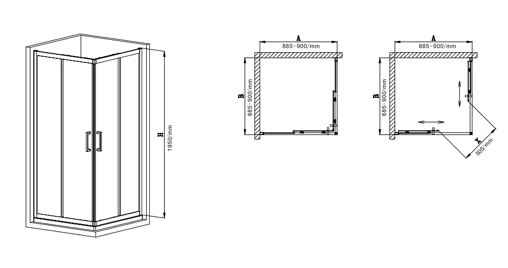 Душова кабіна без піддону Mixxus Premium Diverse SC02-90x90x195-TR Black прозоре скло 5 мм MI6862, Чорний матовий, Універсальна, прозорий - фото 2
