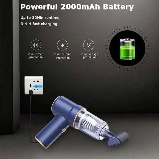 Ручний пилосос Grikey F1 бездротовий портативний 2 в 1 два режими вдув/видув 120W Синій (GK534) - фото 3