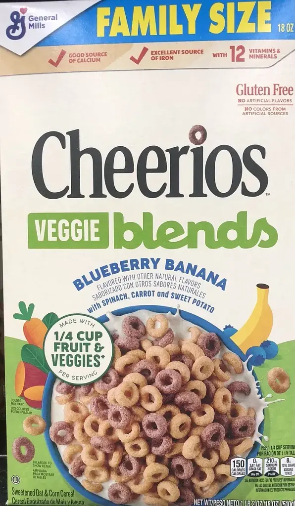 Сухий сніданок Cheerios Veggie Blends Family Size зі смаком чорниці та банана 510г (BBD 06.09.2025) - фото 3
