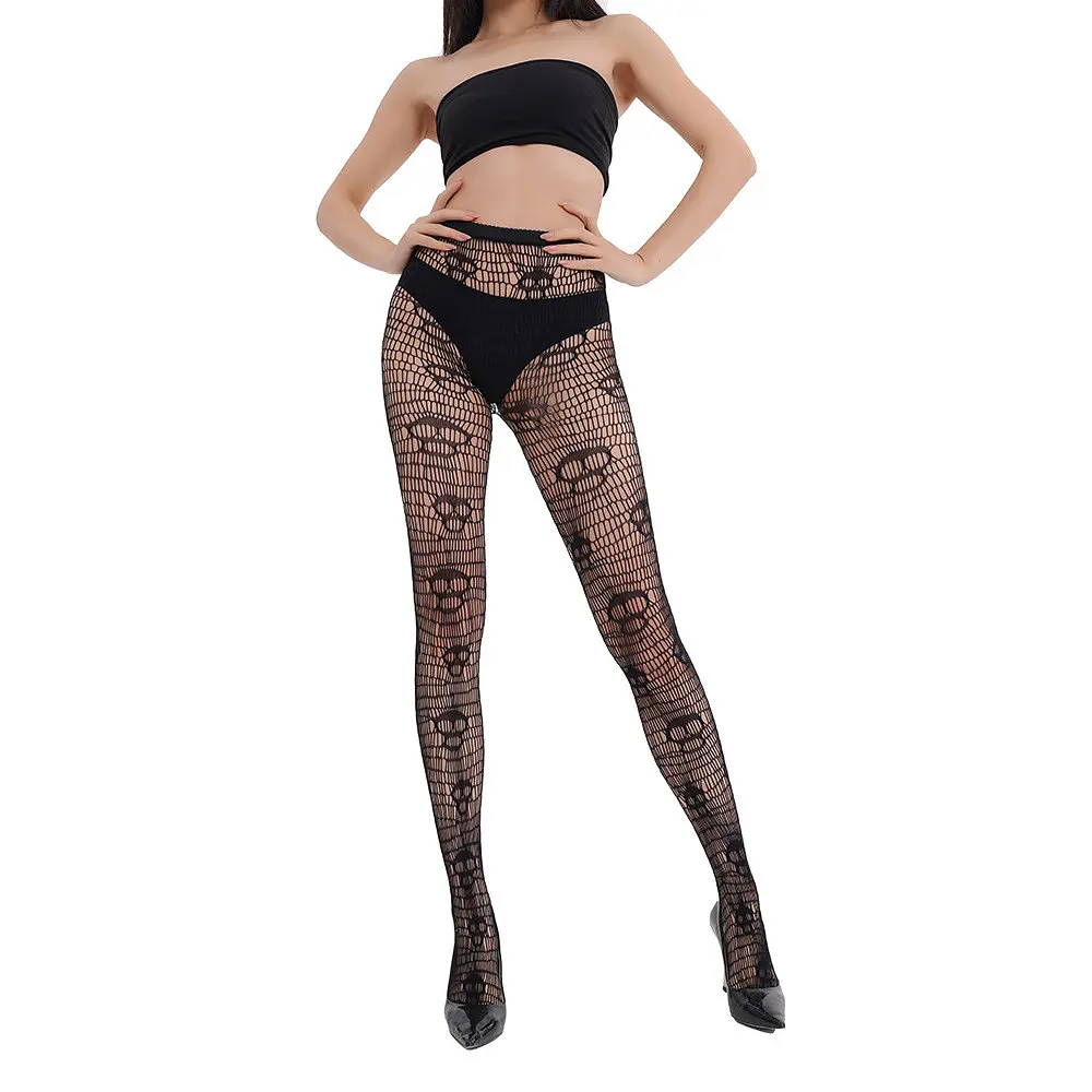 Колготки жіночі з черепами в сітку one size чорні - фото 8