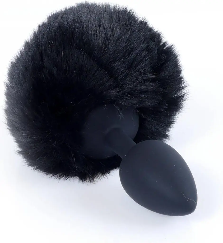 Анальна пробка з хвостом B-Series Jewellery Silicon PLUG Bunny Tail Black, 6,5х2,7 см, чорний - фото 3