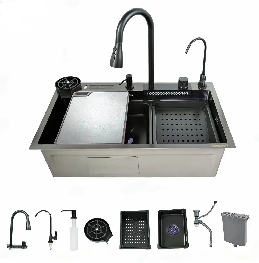 Кухонна мийка з нержавіючої сталі Zerix ZH7546-SET-06 Micro Decor Graphite з вбудованим змішувачем ZM5587, Графит - фото 3
