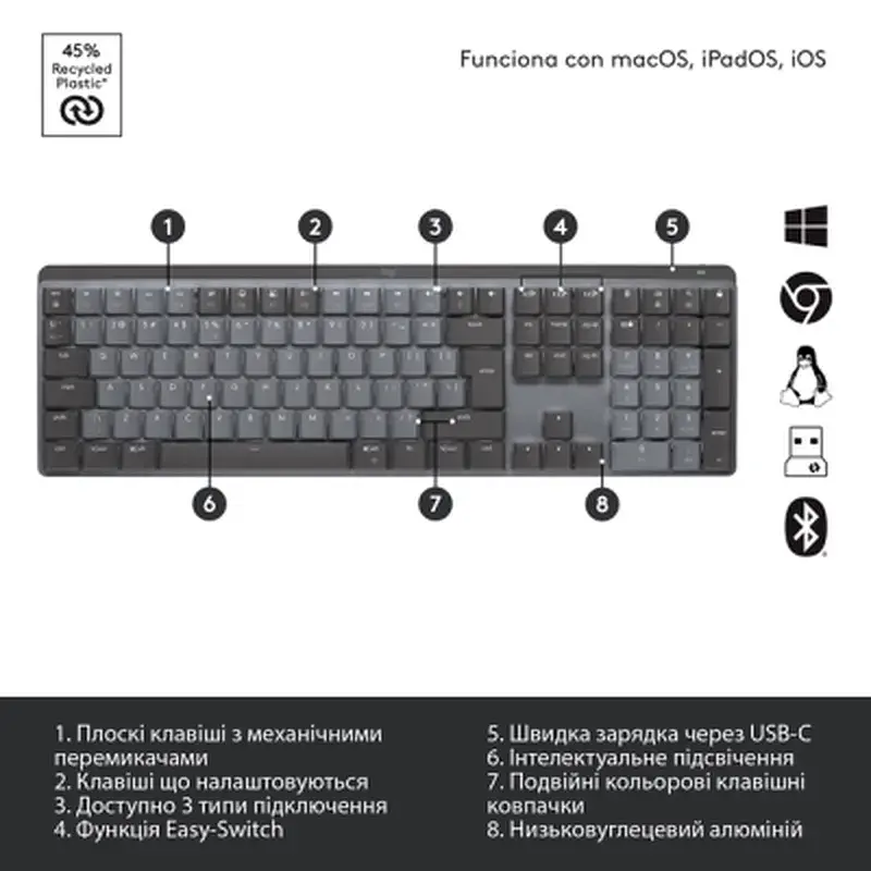 Клавіатура Logitech MX Mechanical Wireless Illuminated Performance Graphite (920-010757) - фото 6
