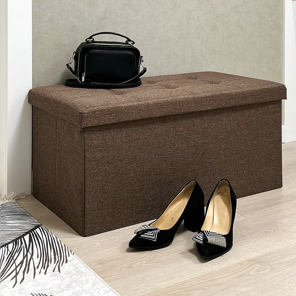 Пуф двойной для хранения МВМ My Home текстильный, 760х380х380 мм, коричневий (TH-04 BROWN) - фото 4