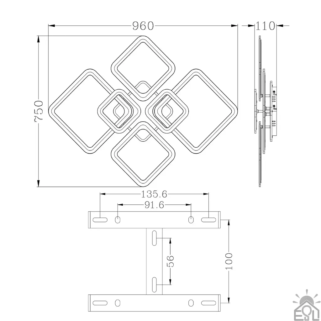 Смарт люстра керована світлодіодна OVAL ICE RGB 7S 120 Вт SMART 960x750x110 мм Чорна ESLLSE - фото 6