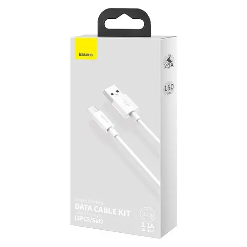USB кабель Baseus Simple Wisdom Data Cable Kit USB to Micro 2.1A (2PCS/Set) 1.5m білий TZCAMZJ-02 - фото 2