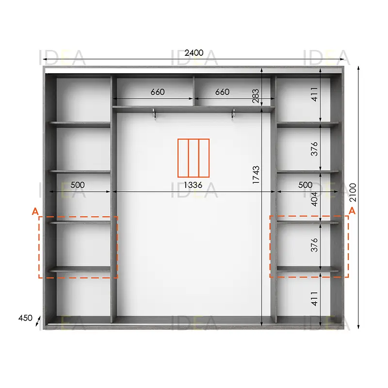 Шафа-купе Idea серія 7 240 x 45 x 210 см Венге темний Дзеркало - фото 2