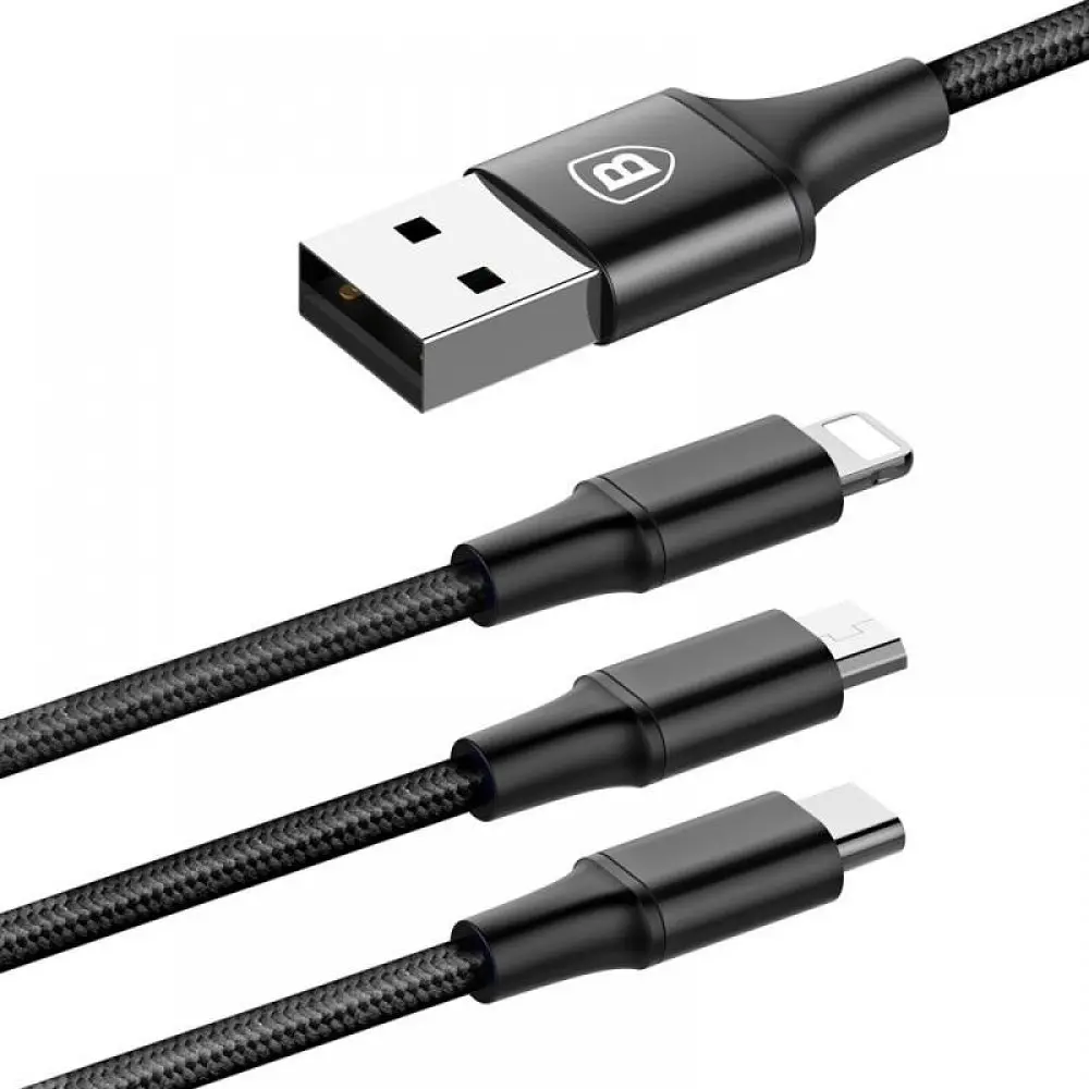 Кабель Baseus Сaring Touch Selection 3 in 1 Cable USB to Type-C/Lightning/MicroUSB 3.5A 1.2m CAMLT-GH01 Black - фото 2