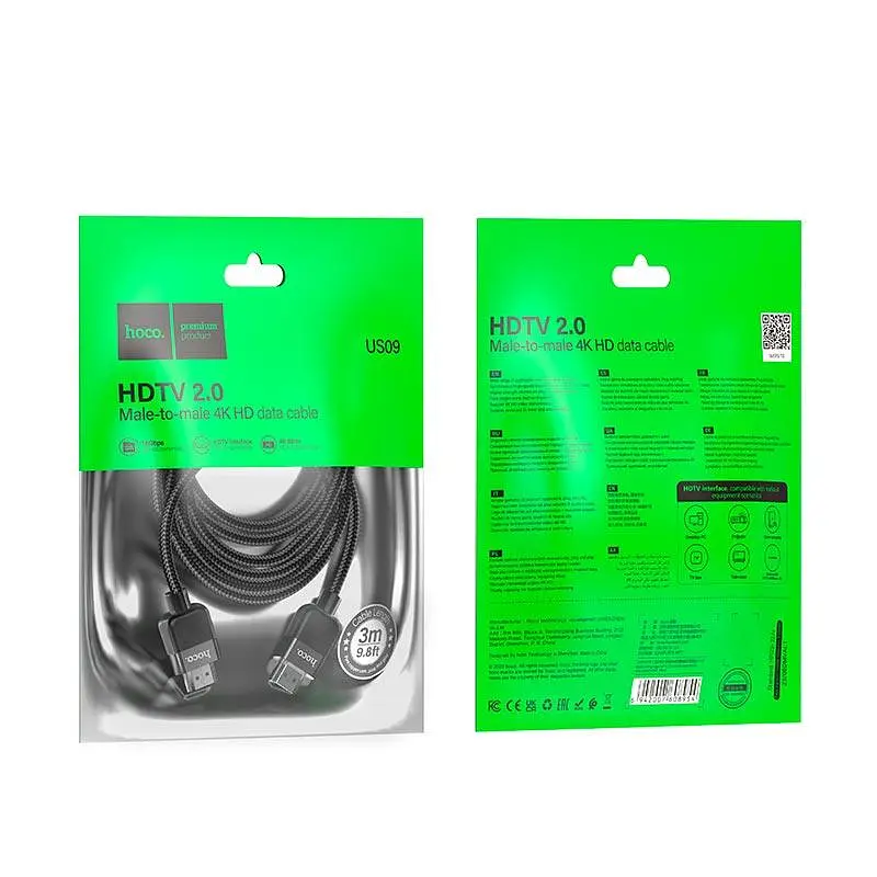 Кабель HOCO Cutting-edge HDTV 2.0 male-to-male 4K HD data cable US09 (L=3M) - фото 2